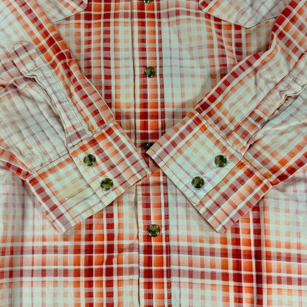 Twenty X Western Snap Shirt Women Large Orange Red Plaid Pearl Snap Cowgirl Top - Picture 3 of 6